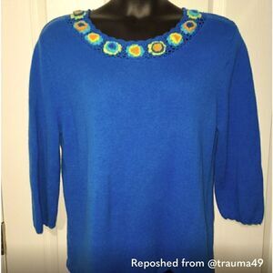 SML crochet Tunic Bluesweater 3/4 sleeve